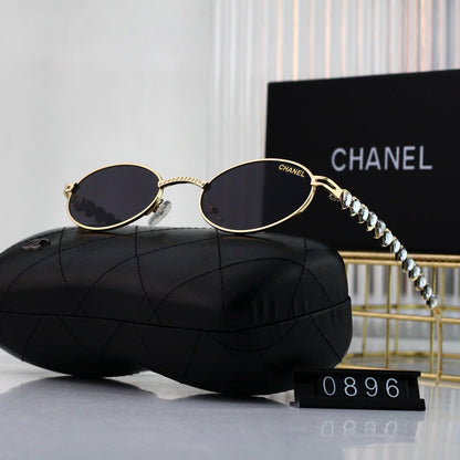 Vintage Egg-Shaped Sunglasses with Heart-Shaped Rhinestones