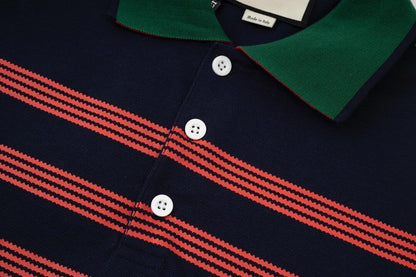 Contrast Color Striped Polo Shirt