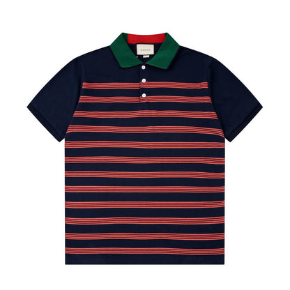 Contrast Color Striped Polo Shirt