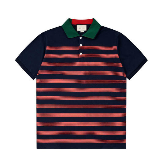 Contrast Color Striped Polo Shirt