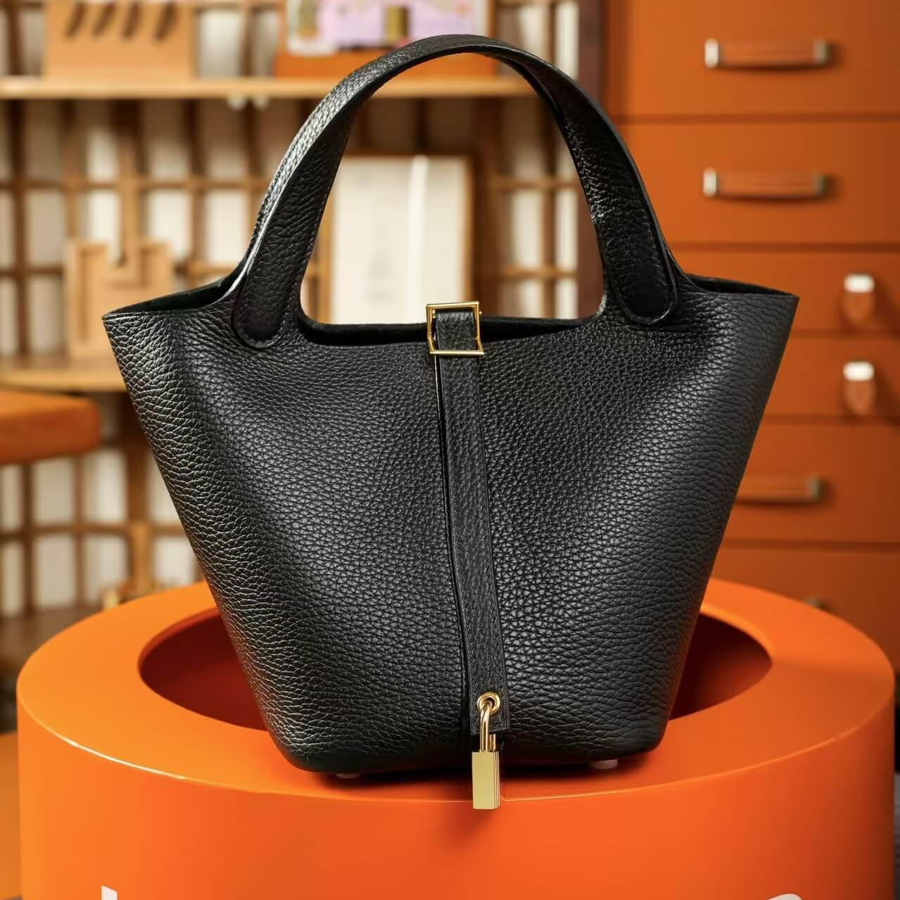 Minimalist Leather Basket Handbag