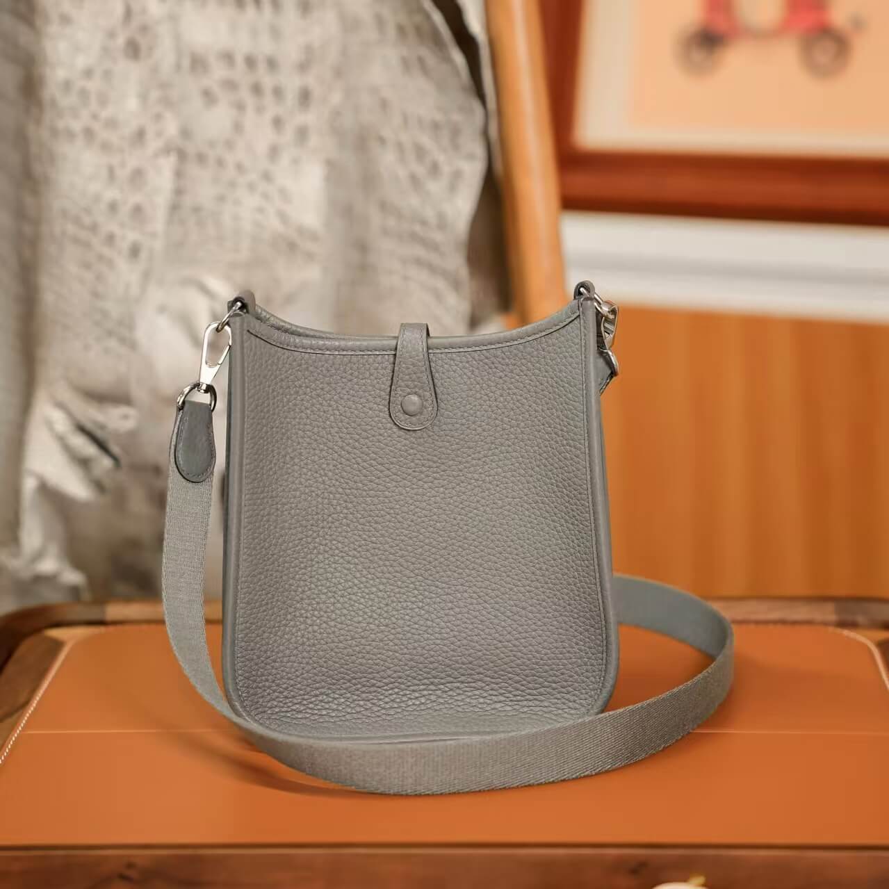 Classic Leather Letter Cutout Shoulder Bag