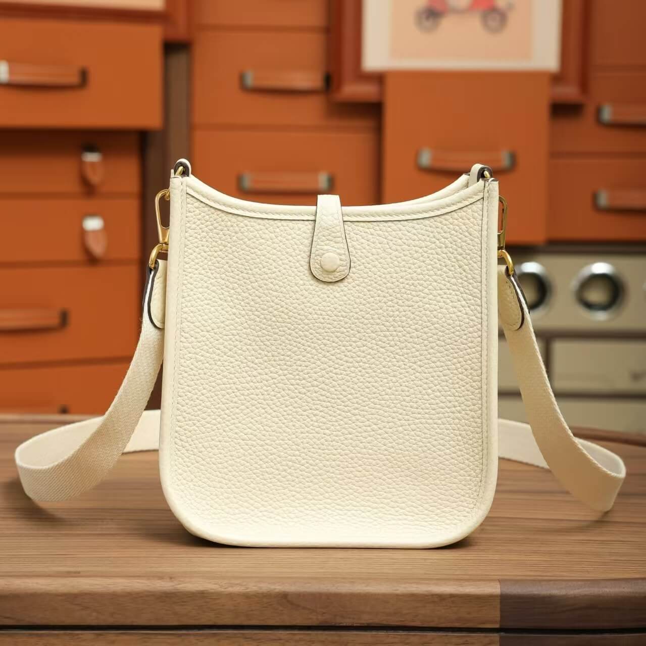 Classic Leather Letter Cutout Shoulder Bag