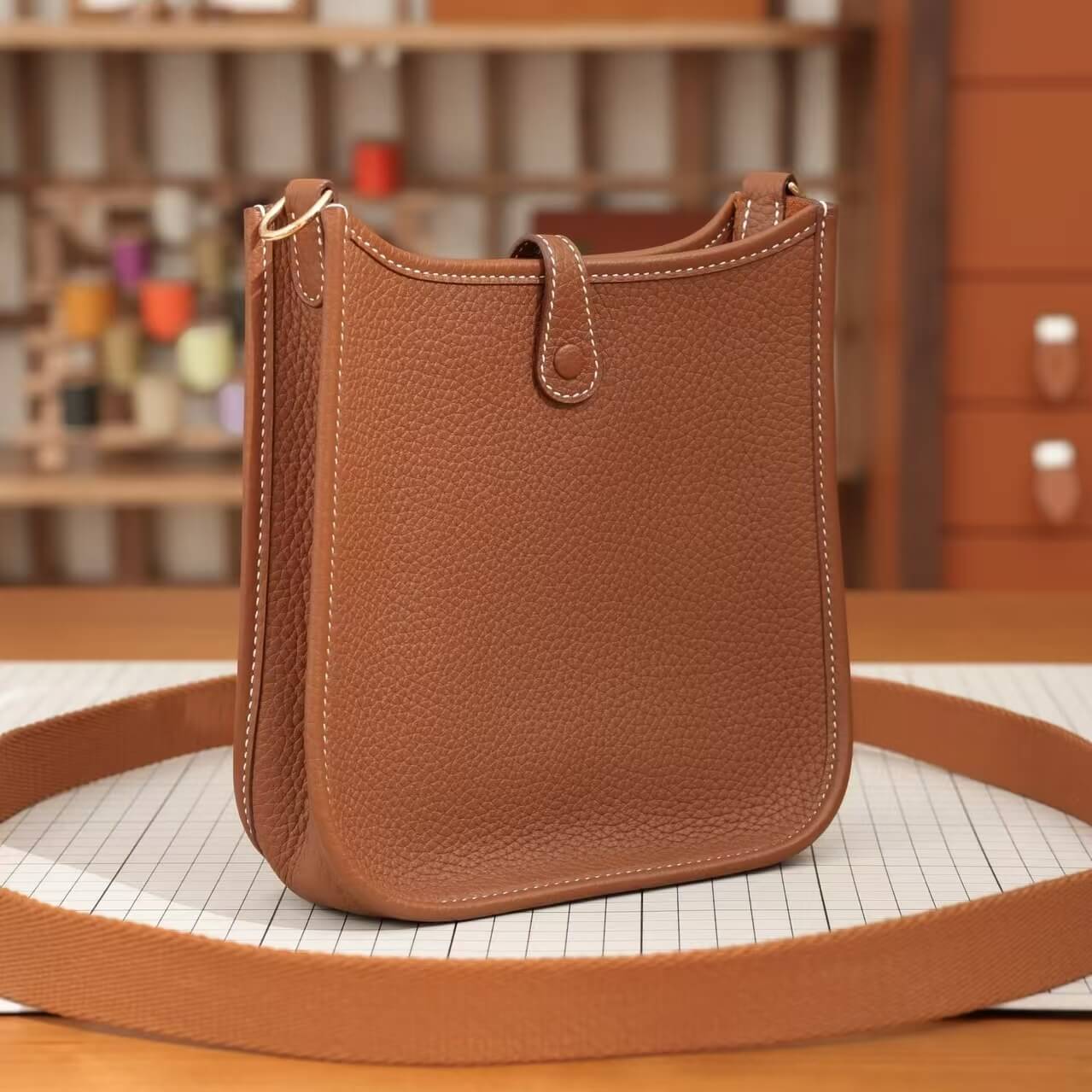 Classic Leather Letter Cutout Shoulder Bag