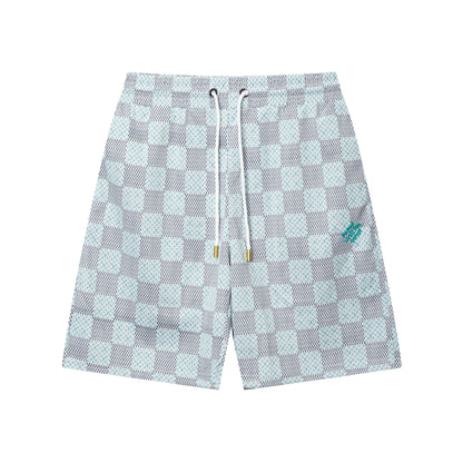 Plaid Letter Embroidery Beach Shorts