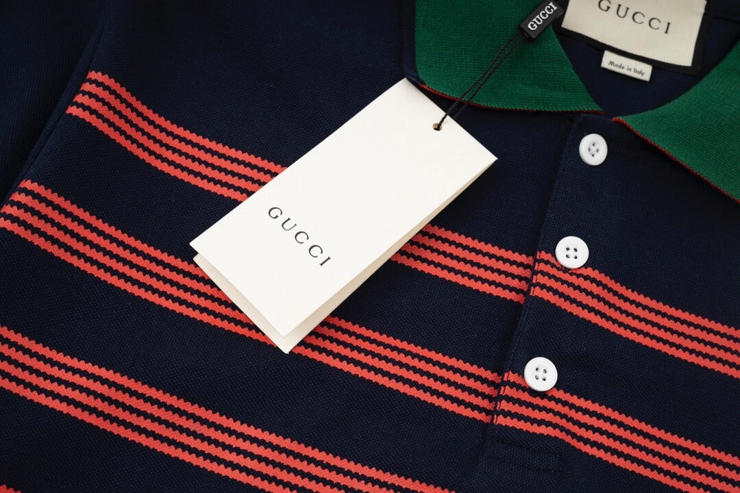 Contrast Color Striped Polo Shirt