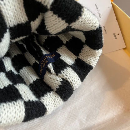 Artistic Lettering Checkerboard Knit Hat