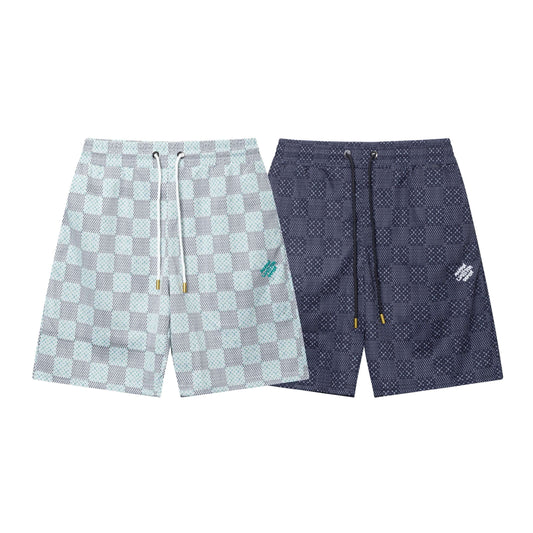 Plaid Letter Embroidery Beach Shorts