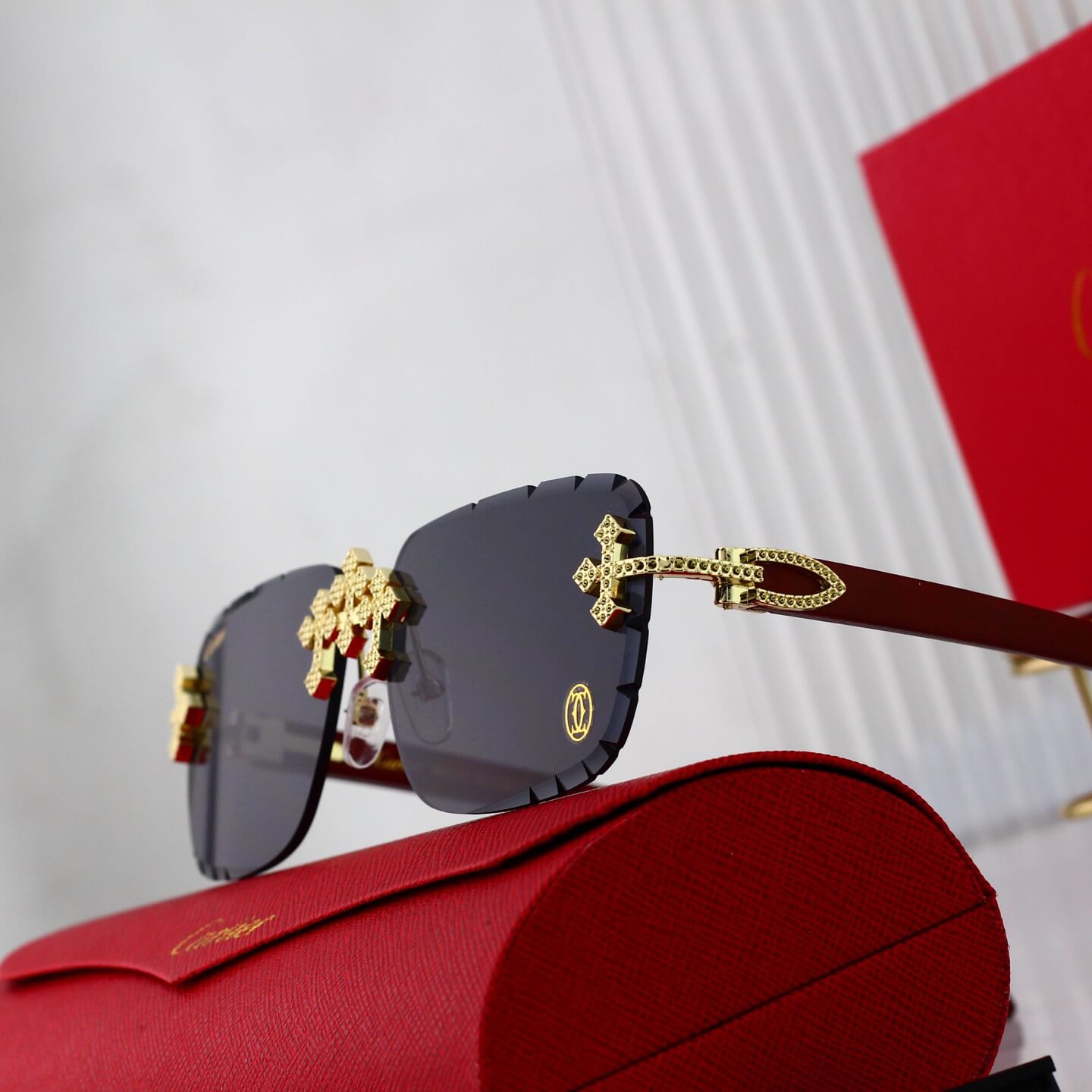 Retro Gold Cross Frameless Sunglasses