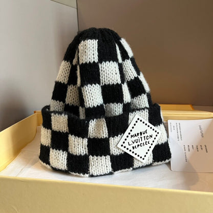 Artistic Lettering Checkerboard Knit Hat