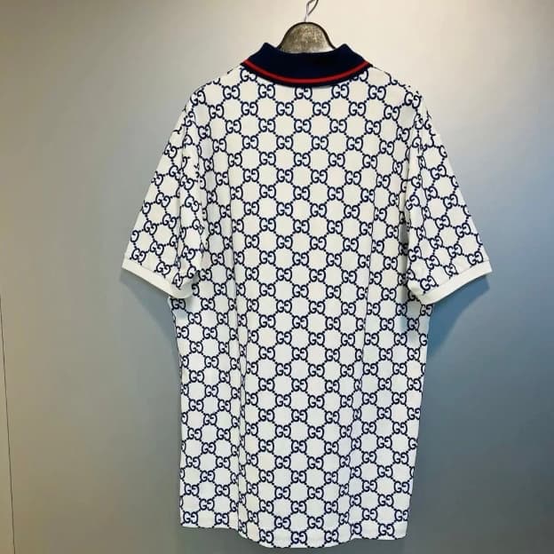 Classic All-Over Print White Polo Shirt