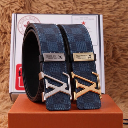 Classic Plaid Metal Buckle Leather Belt