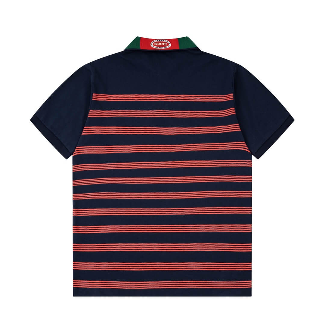 Contrast Color Striped Polo Shirt