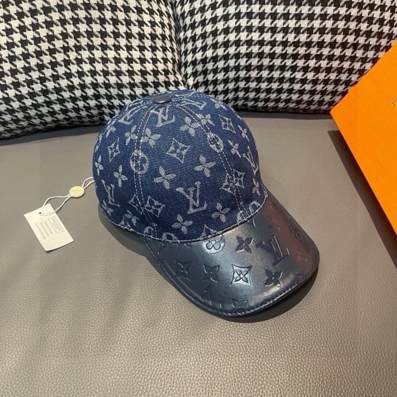 Denim and Leather Embossed Baseball Cap