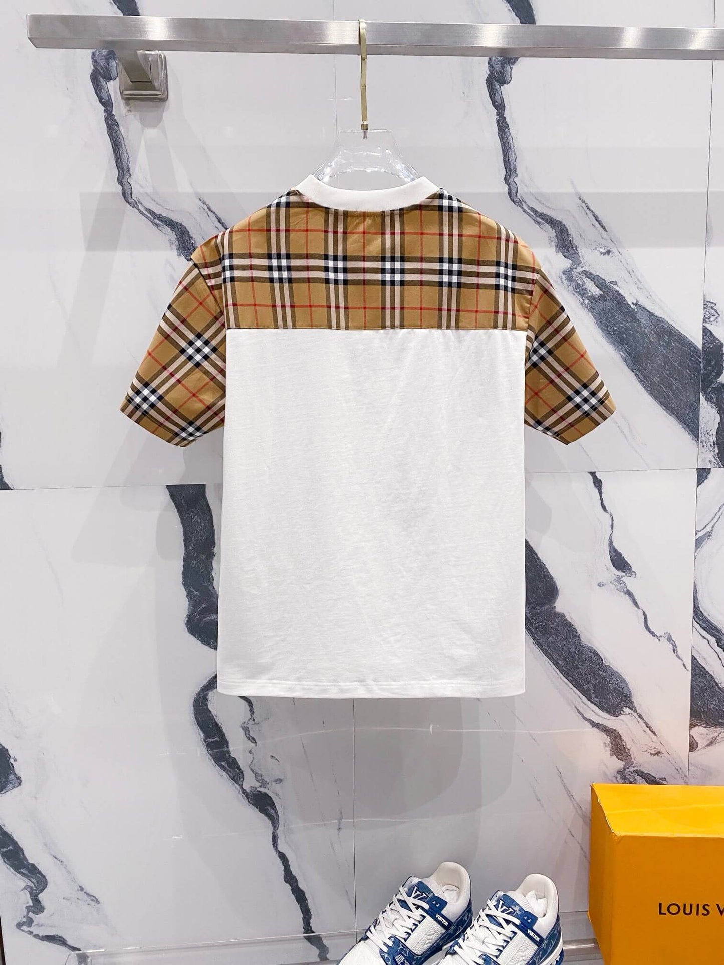 Checkered Stripes At Sleeves T Shirt