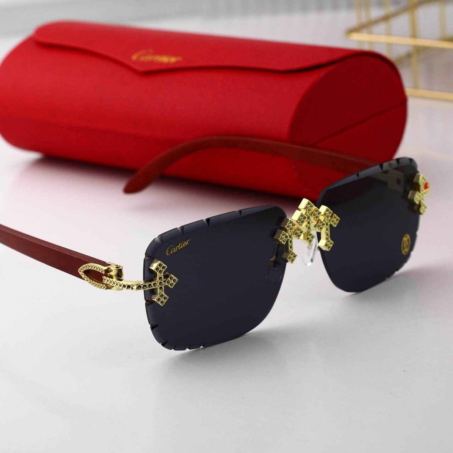 Retro Gold Cross Frameless Sunglasses