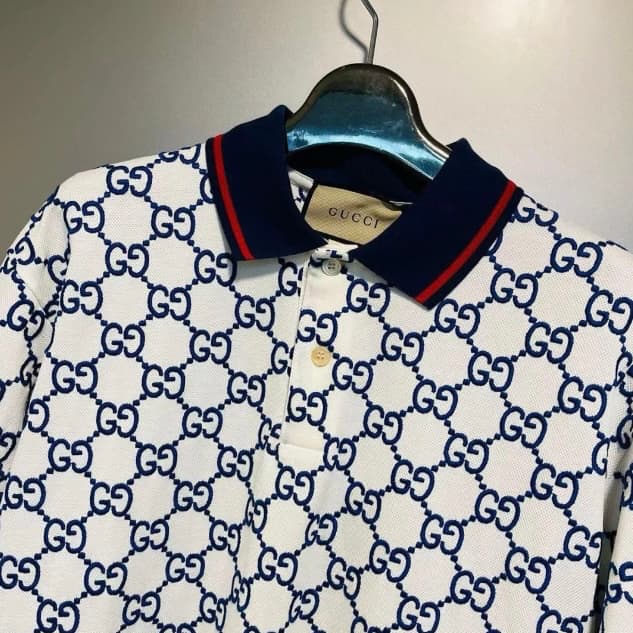 Classic All-Over Print White Polo Shirt