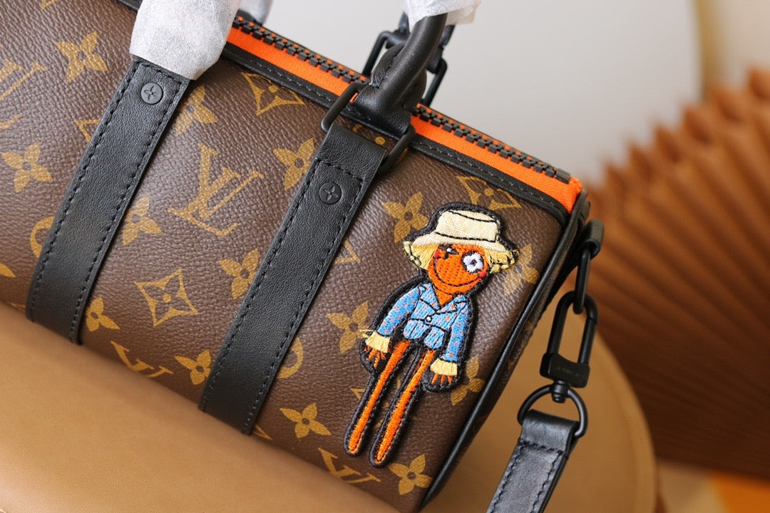 Embroidered Cartoon Character Leather Bag