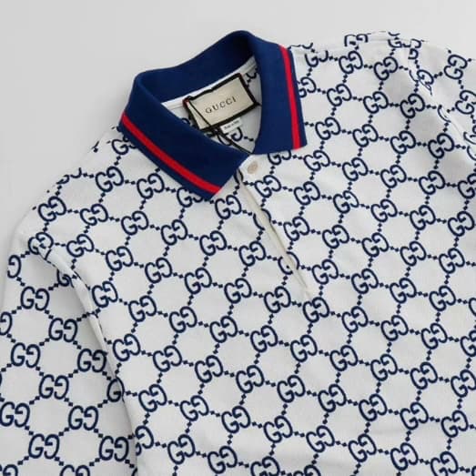 Classic All-Over Print White Polo Shirt