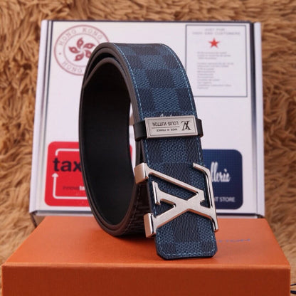 Classic Plaid Metal Buckle Leather Belt