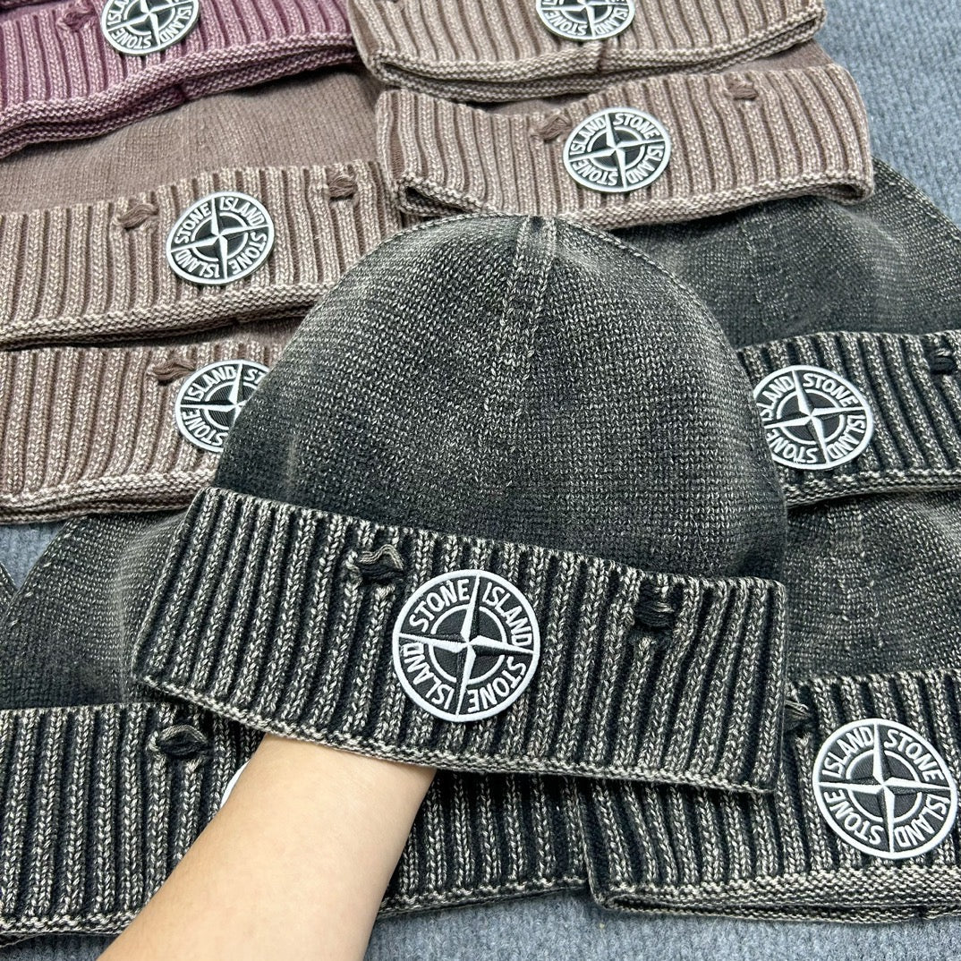 Distressed washed knit hat