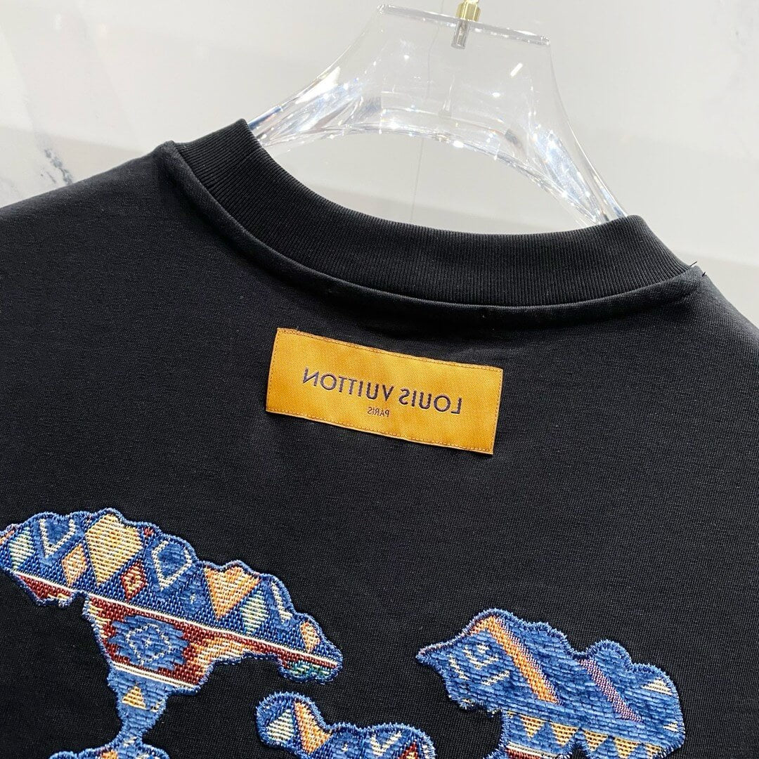 Blue Pattern Embroidery T Shirt