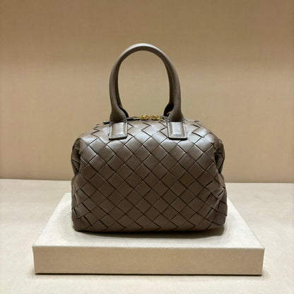 Minimalist Style Leather Woven Bowling Bag