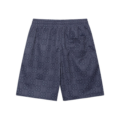 Plaid Letter Embroidery Beach Shorts