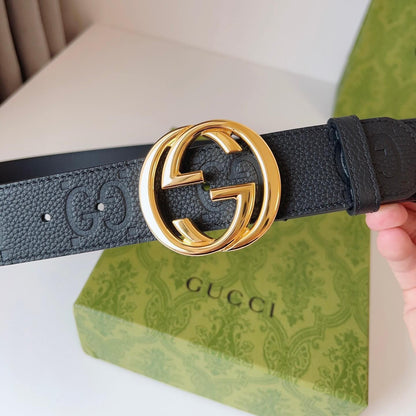 Classic Embossed Double G Buckle Leather Belt