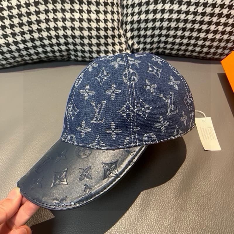 Denim and Leather Embossed Baseball Cap