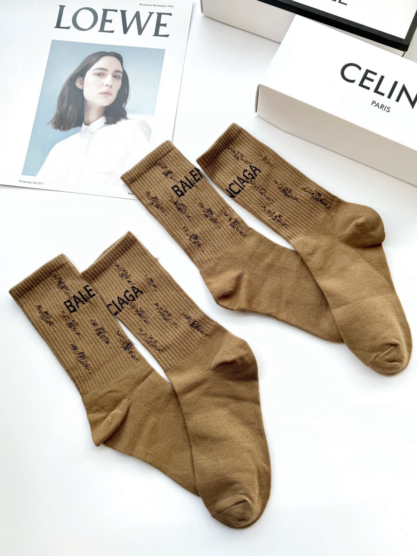 Brown Classic Letters Socks