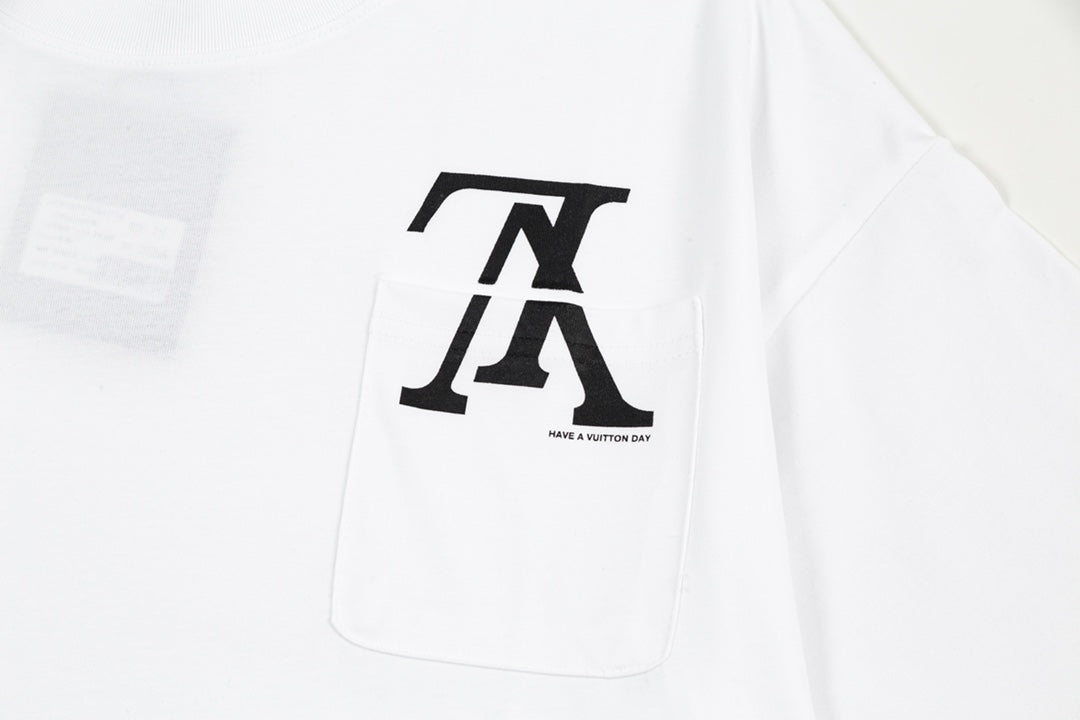 Pocket Reverse Letter Print  T Shirt